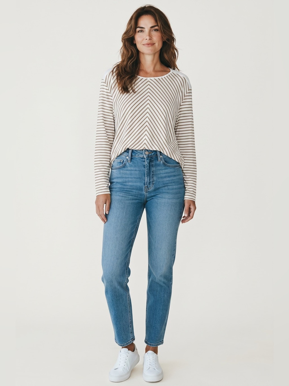 Links Long Sleeve Striped Tee // Beige & White // 2X